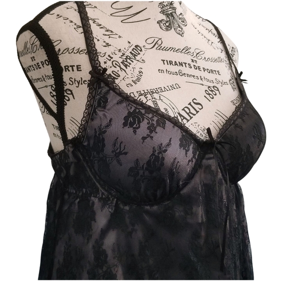 Black And Silver Rose Lace Babydoll - Picture 2 of 5